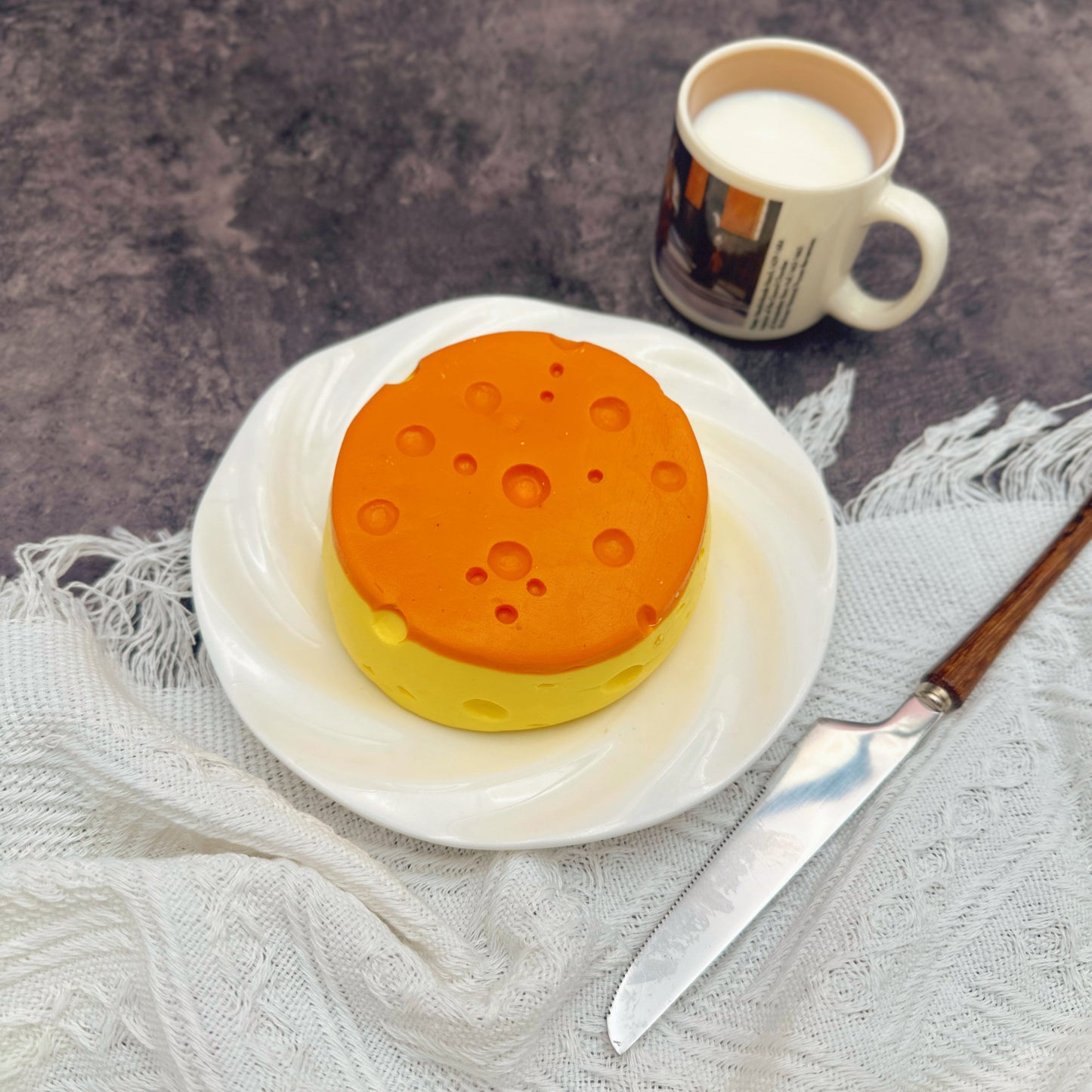 Round Charcoal-Grilled Cheese Taba Squishy Toy 260g